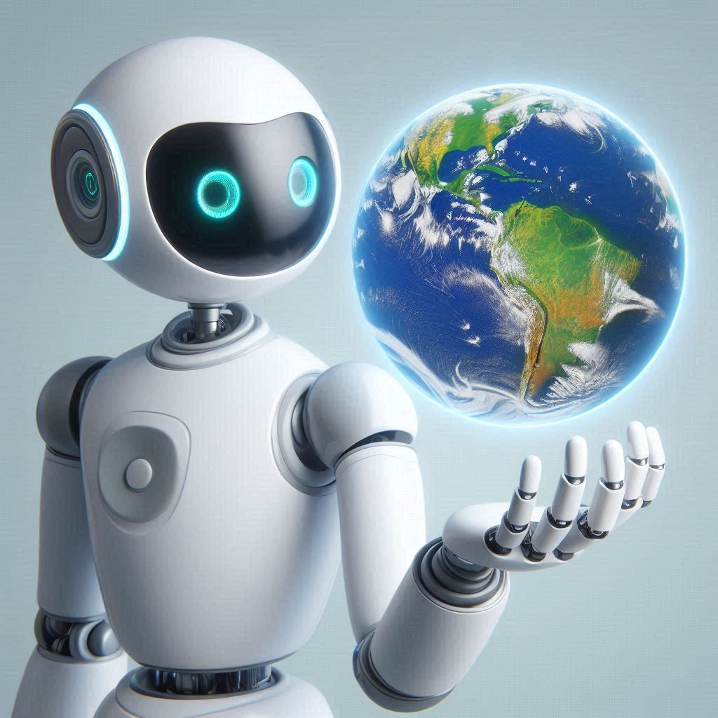 AI Robot Holding Globe — Future of Web Design